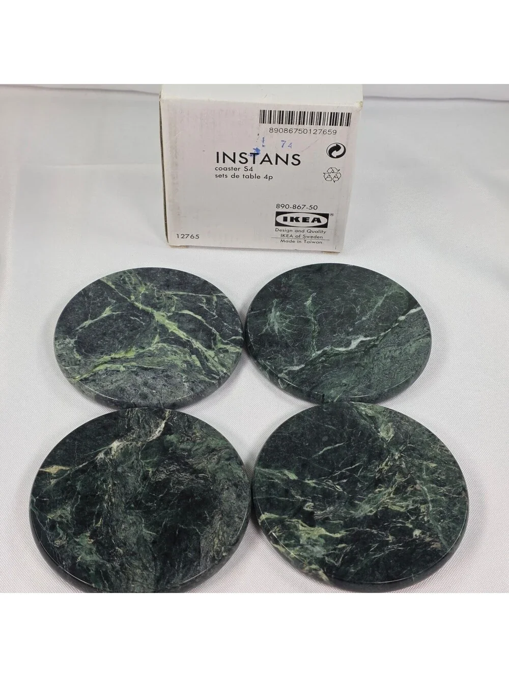 New IKEA Instans Vintage Green Marble Coasters Set of 4 Cork Backed NIB